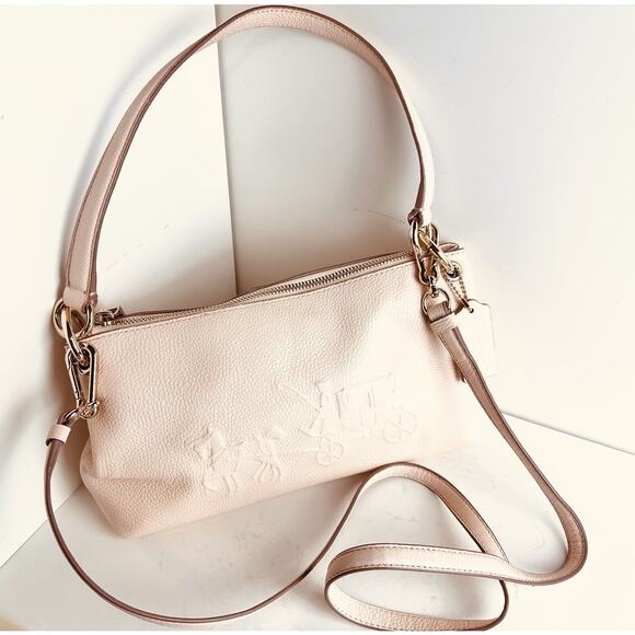 Coach Charley Crossbody Embossed Horse Carriage, Light Gold Apricot Chic 41 - Picture 1 of 16